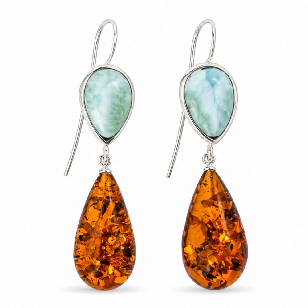 Cercei Argint 925 cu Chihlimbar si Larimar  – Echilibru si Feminitate [1]