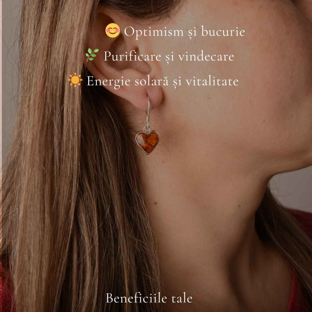 Cercei Argint 925 cu Chihlimbar Inima – Iubire si Eleganta Feminina [3]
