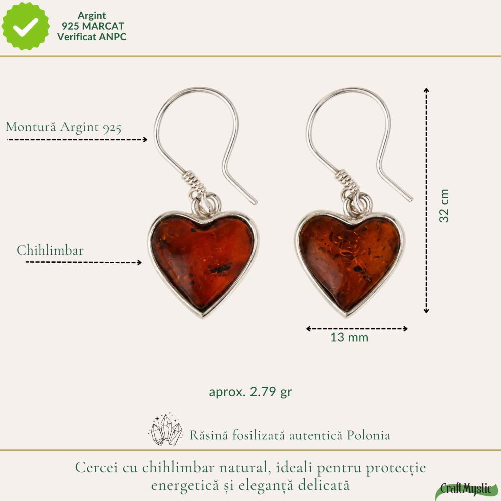 Cercei Argint 925 cu Chihlimbar Inima – Iubire si Eleganta Feminina [4]