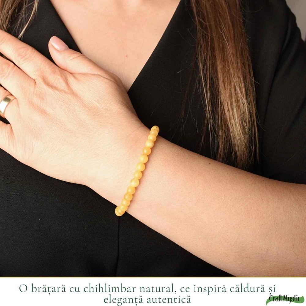 Brățară cu Chihlimbar Natural Rotund pe Guta Elastica – Energie Pozitiva si Vitalitate [2]