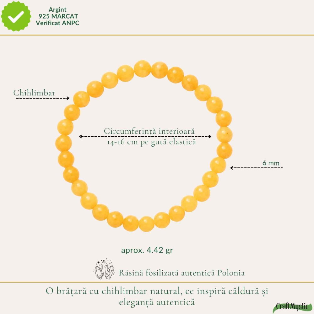 Brățară cu Chihlimbar Natural Rotund pe Guta Elastica – Energie Pozitiva si Vitalitate [4]