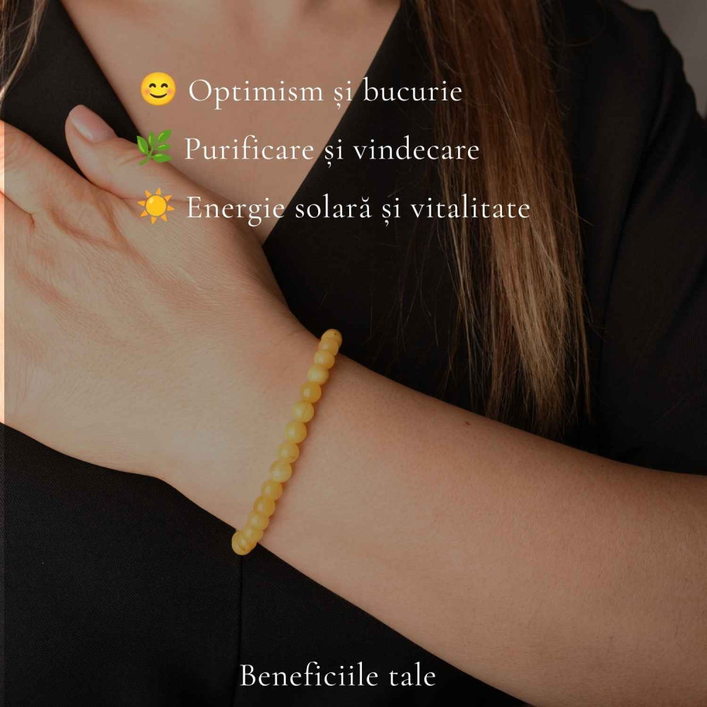Brățară cu Chihlimbar Natural Rotund pe Guta Elastica – Energie Pozitiva si Vitalitate [3]