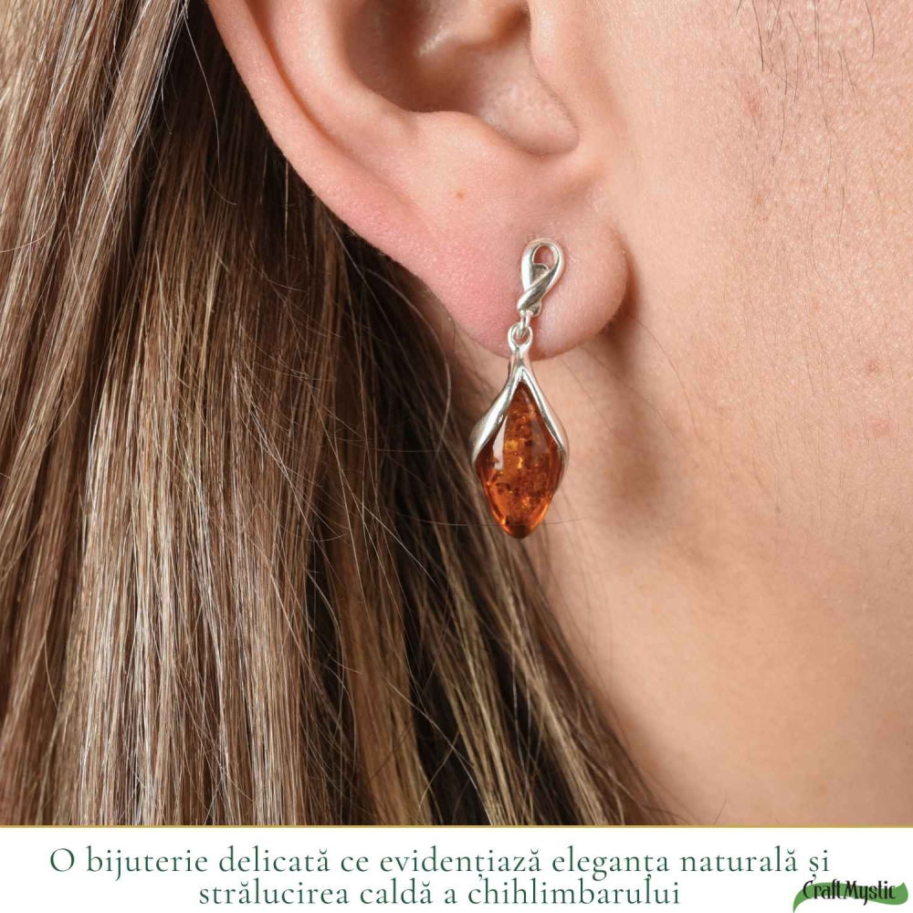 Cercei Argint 925 cu Chihlimbar Oval – Caldura, Protectie si Energie Pozitiva [2]