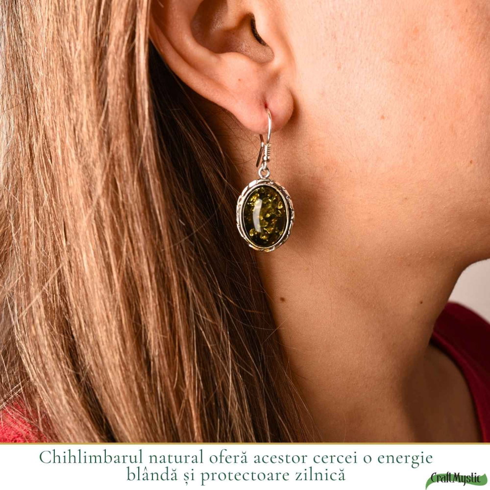 Cercei Argint 925 cu Chihlimbar Verde Oval – Echilibru si Eleganta Naturala [2]
