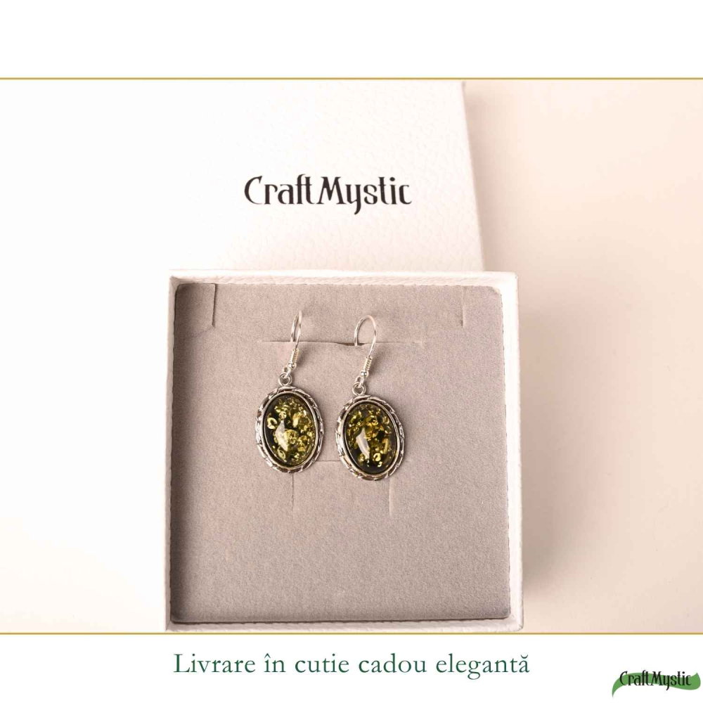Cercei Argint 925 cu Chihlimbar Verde Oval – Echilibru si Eleganta Naturala [6]