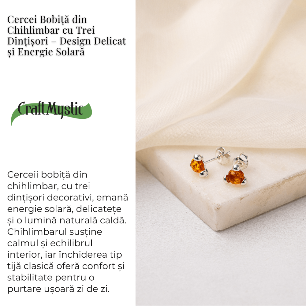 Cercei Argint 925 cu Chihlimbar Auriu Rotund – Lumina Solara, Delicatete si Protectie Calda [3]