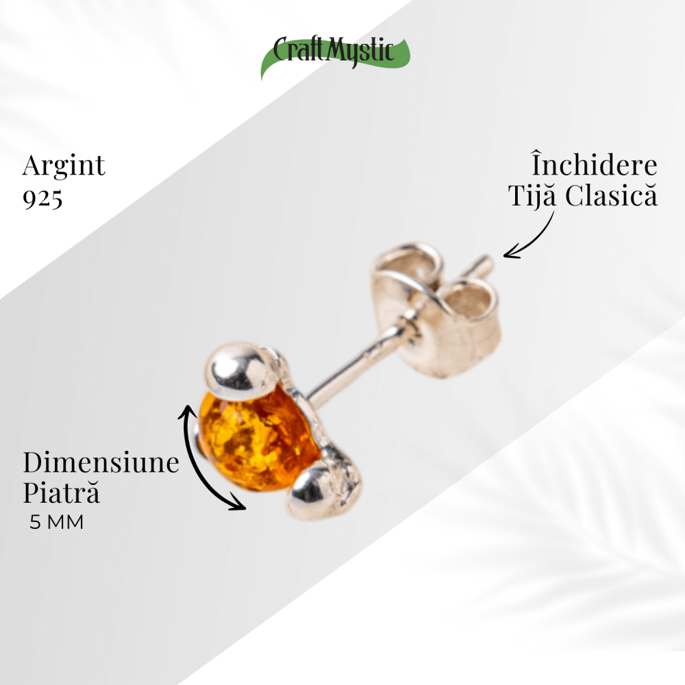 Cercei Argint 925 cu Chihlimbar Auriu Rotund – Lumina Solara, Delicatete si Protectie Calda [5]