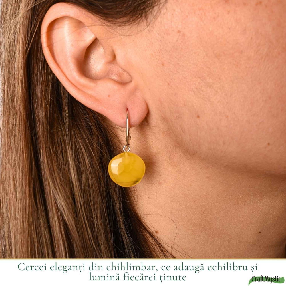 Cercei Argint 925 cu Chihlimbar Galben Rotund – Energie Pozitiva si Eleganta Calda [2]