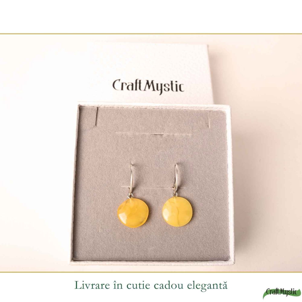 Cercei Argint 925 cu Chihlimbar Galben Rotund – Energie Pozitiva si Eleganta Calda [6]