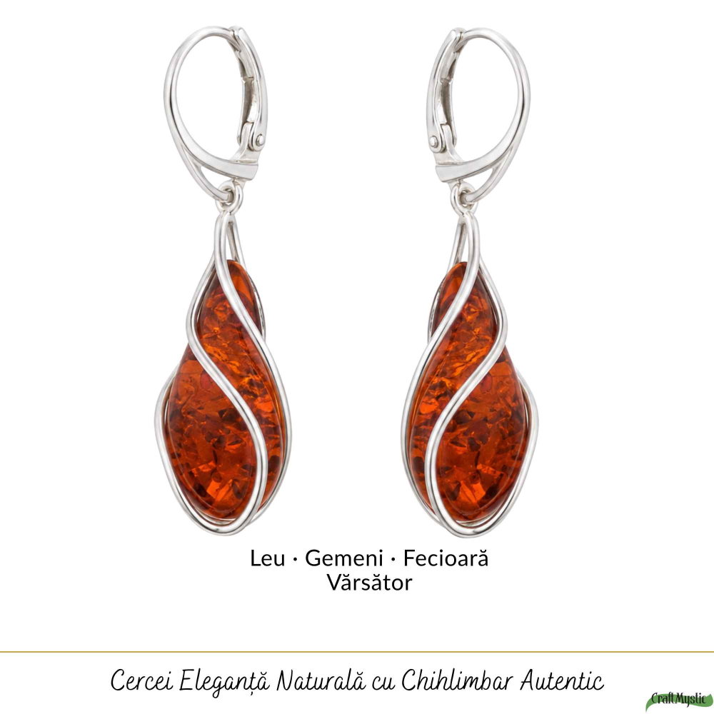 Cercei Argint 925 cu Chihlimbar Rosu Lacrima – Eleganta si Energie Pozitiva [4]