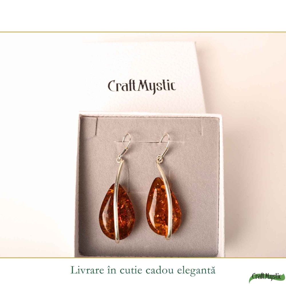 Cercei Argint 925 cu Chihlimbar Lacrima – Energie Calda si Eleganta Statement [6]