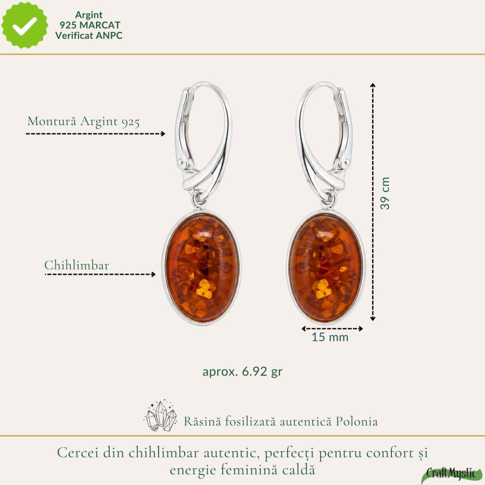 Cercei Argint 925 cu Chihlimbar Oval – Eleganta si Energie Pozitiva [4]