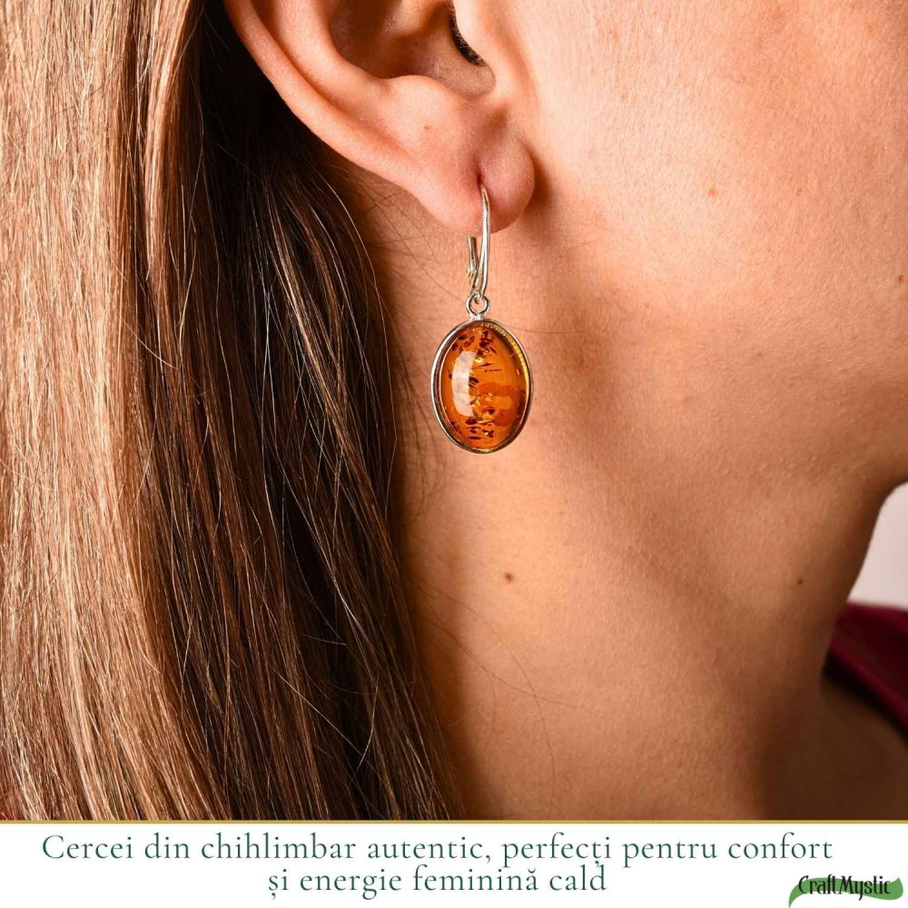 Cercei Argint 925 cu Chihlimbar Oval – Eleganta si Energie Pozitiva [2]