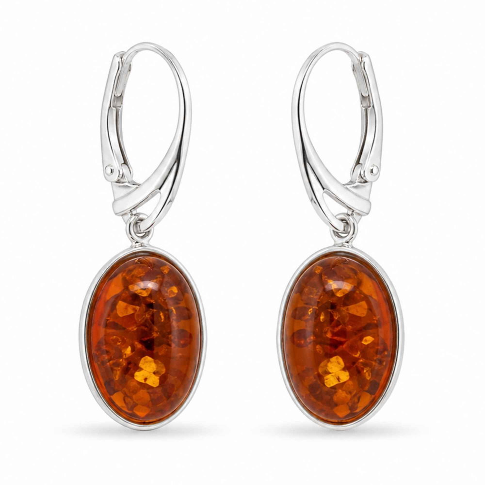 Cercei Argint 925 cu Chihlimbar Oval – Eleganta si Energie Pozitiva [1]