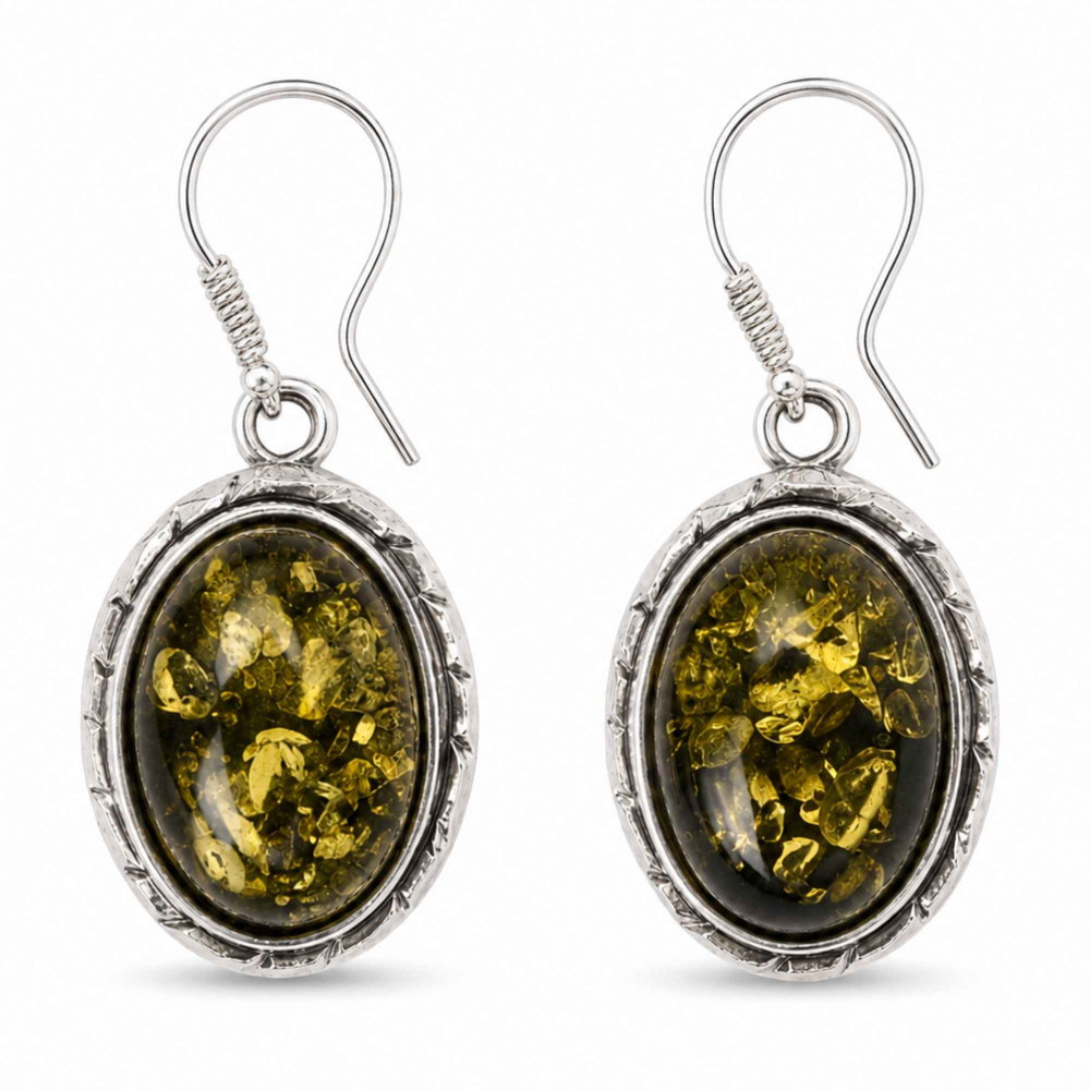 Cercei Argint 925 cu Chihlimbar Verde Oval – Echilibru si Eleganta Naturala [1]