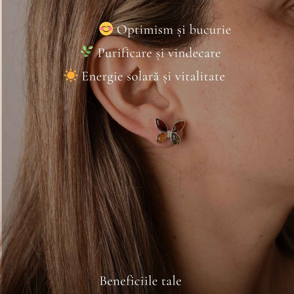 Cercei Argint 925 cu Chihlimbar Multicolor Fluture – Bucurie si Feminitate [3]