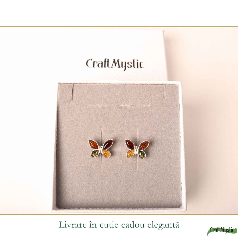 Cercei Argint 925 cu Chihlimbar Multicolor Fluture – Bucurie si Feminitate [6]