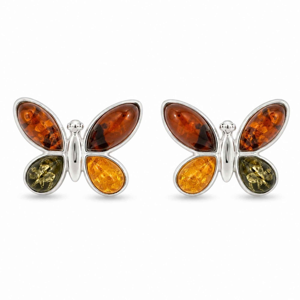 Cercei Argint 925 cu Chihlimbar Multicolor Fluture – Bucurie si Feminitate [1]