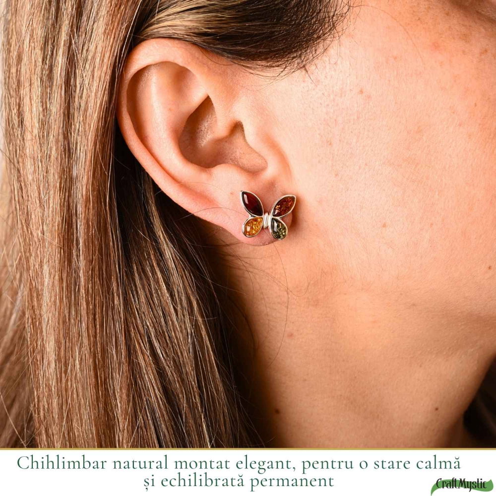 Cercei Argint 925 cu Chihlimbar Multicolor Fluture – Bucurie si Feminitate [2]