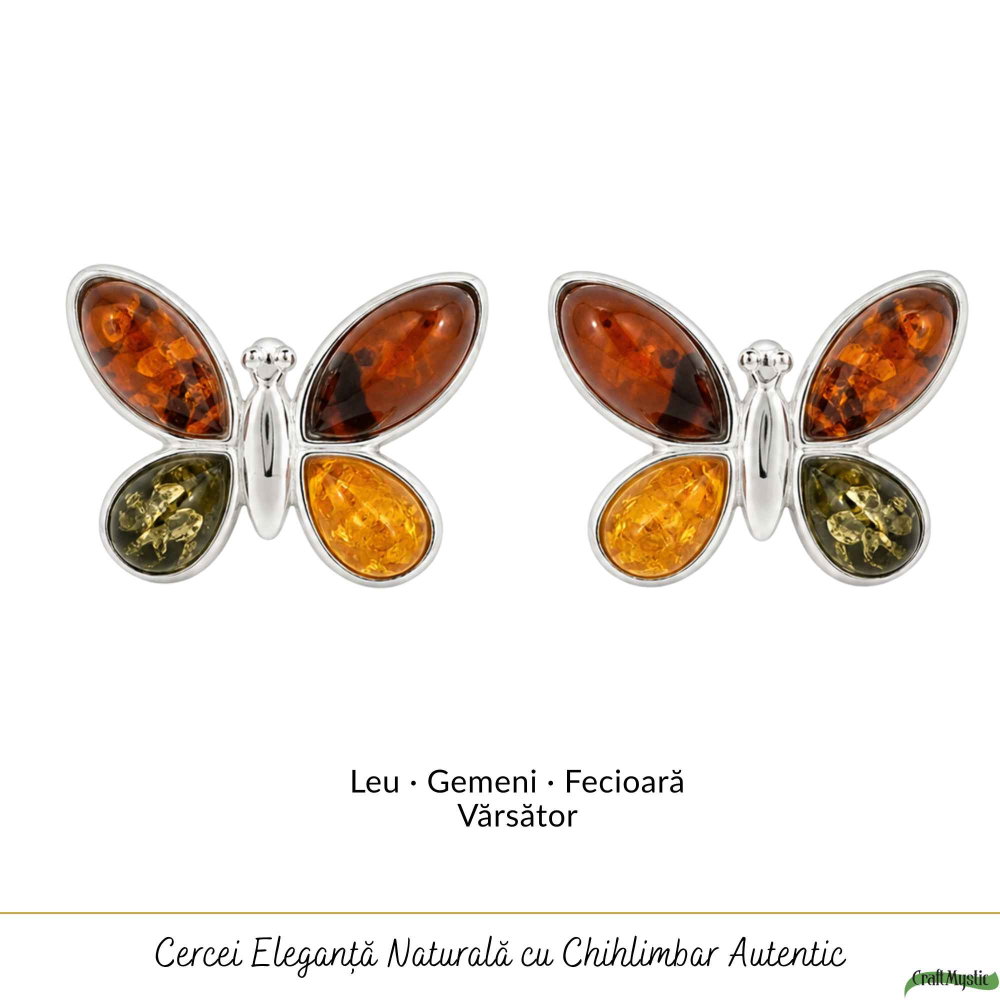 Cercei Argint 925 cu Chihlimbar Multicolor Fluture – Bucurie si Feminitate [5]