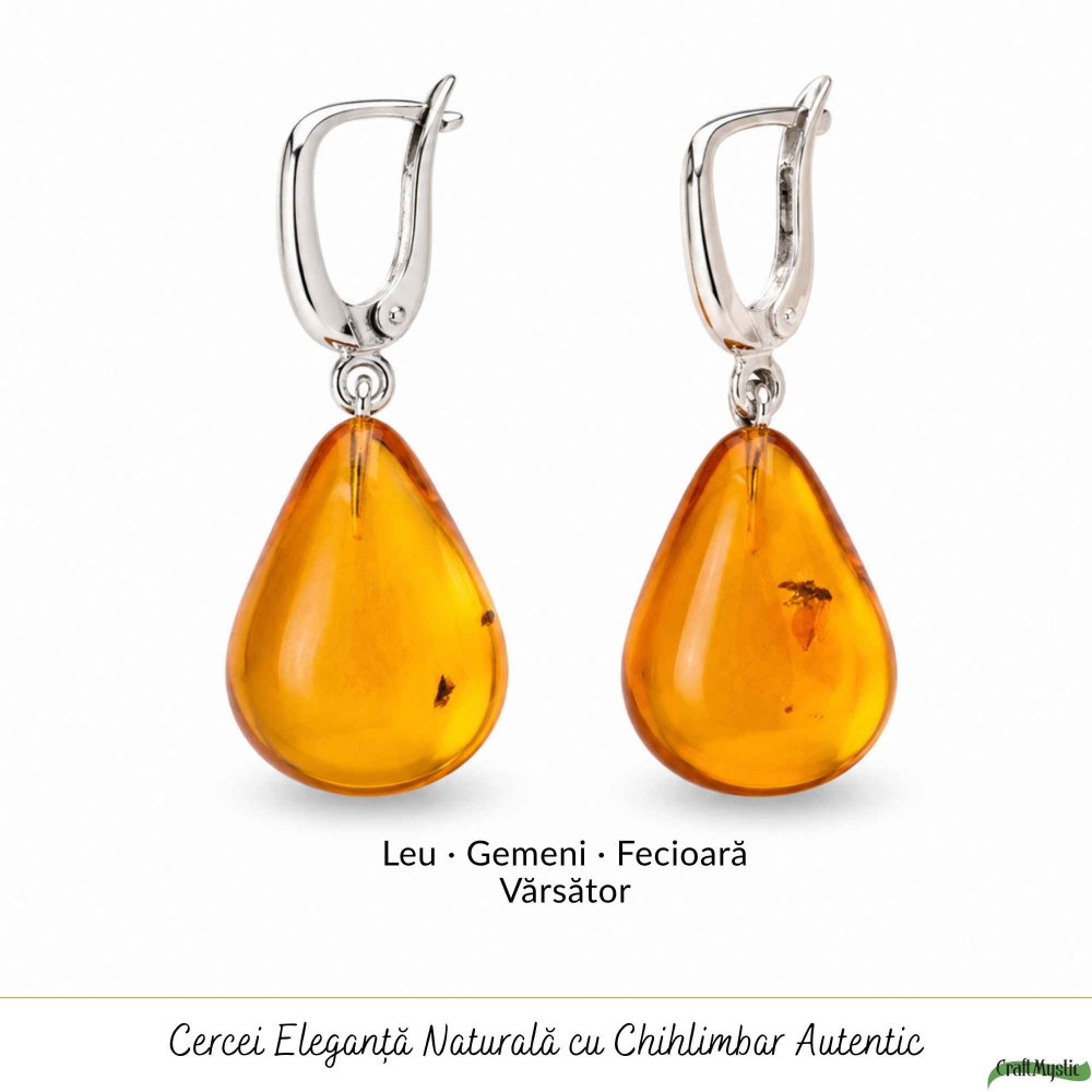 Cercei Argint 925 cu Chihlimbar Natural Lacrima – Energie Calda si Eleganta Feminina [5]