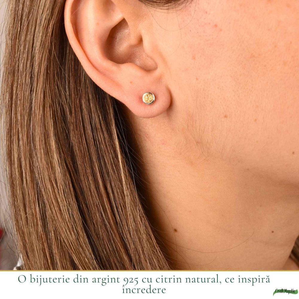Cercei Argint 925 cu Citrin Fațetat Rotund – Energie Pozitiva si Claritate [2]