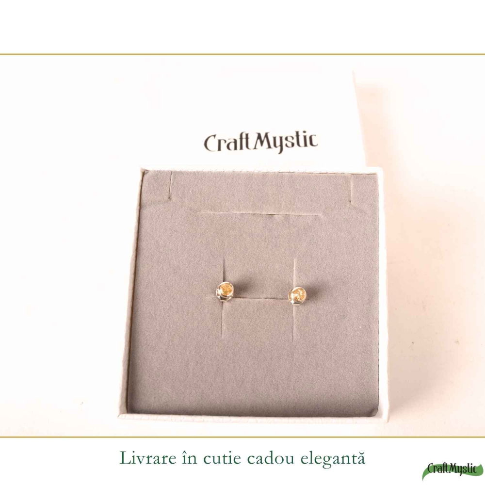 Cercei Argint 925 cu Citrin Fațetat Rotund – Energie Pozitiva si Claritate [6]