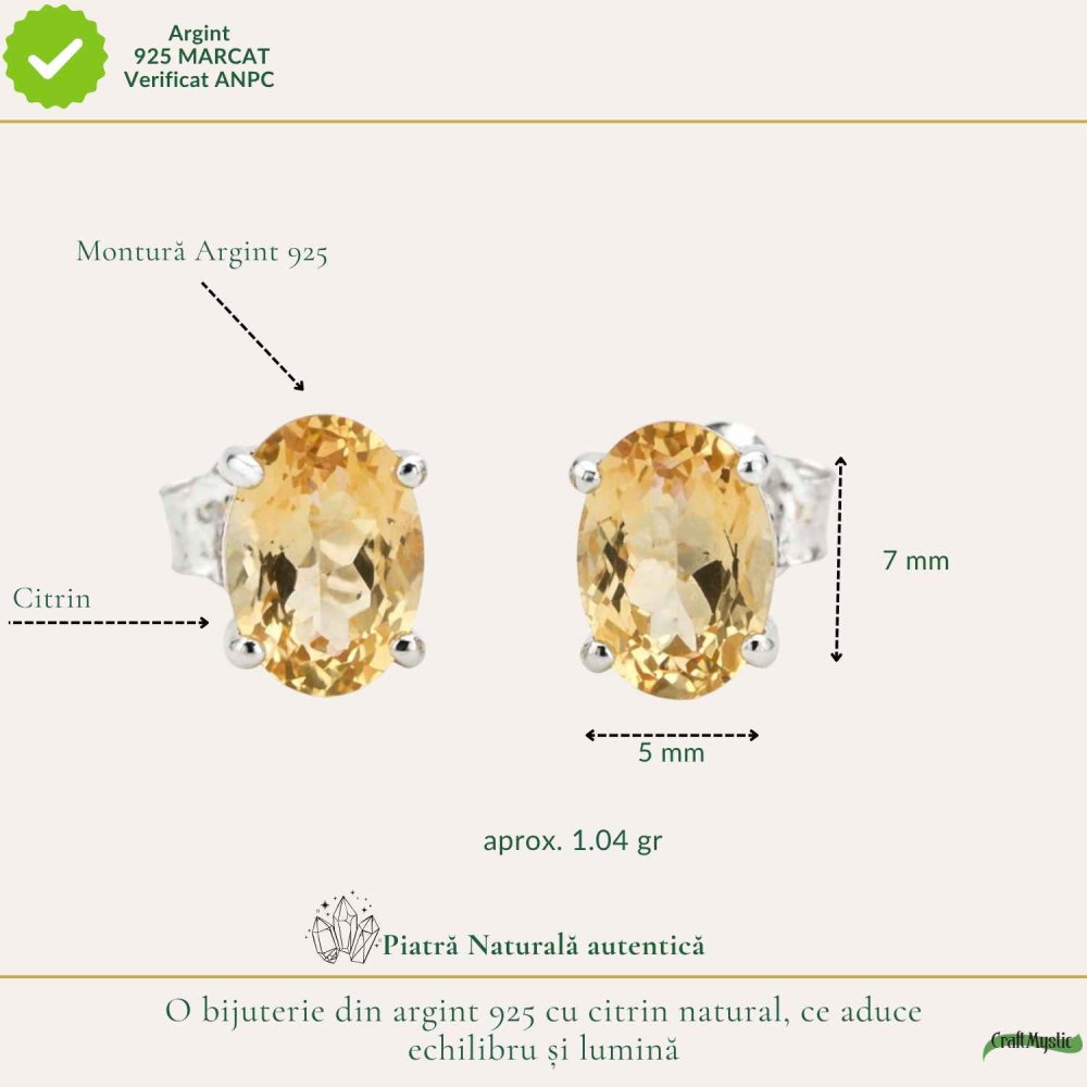 Cercei Argint 925 cu Citrin Fațetat Oval – Energie Pozitiva si Claritate [4]