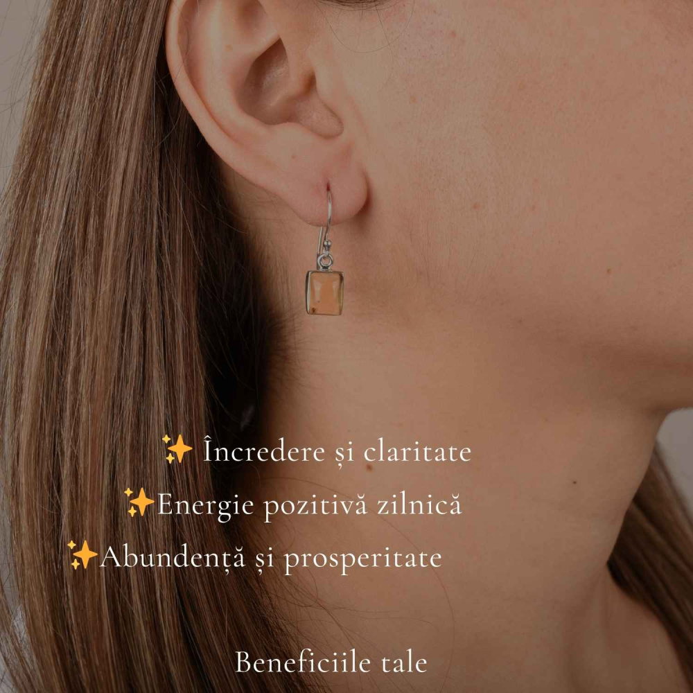 Cercei Argint 925 cu Citrin Dreptunghiular – Energie Pozitiva si incredere [3]