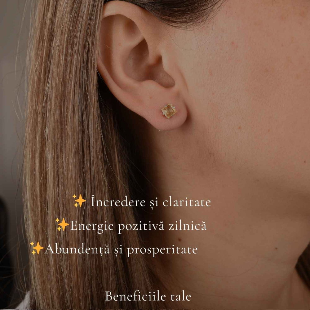 Cercei Argint 925 cu Citrin Fatetat Patrat – Energie Pozitiva si incredere [3]