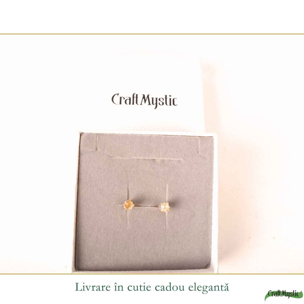 Cercei Argint 925 cu Citrin Fatetat Patrat – Energie Pozitiva si incredere [6]