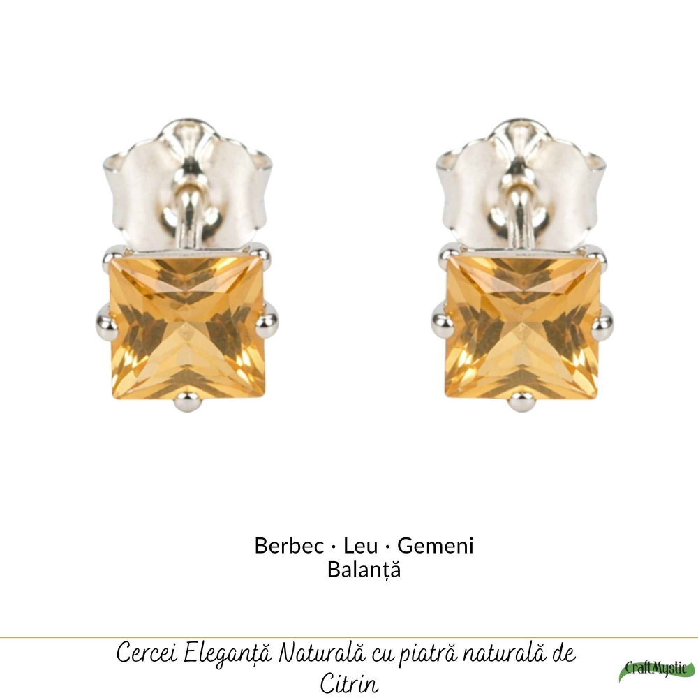 Cercei Argint 925 cu Citrin Fatetat Patrat – Energie Pozitiva si incredere [5]
