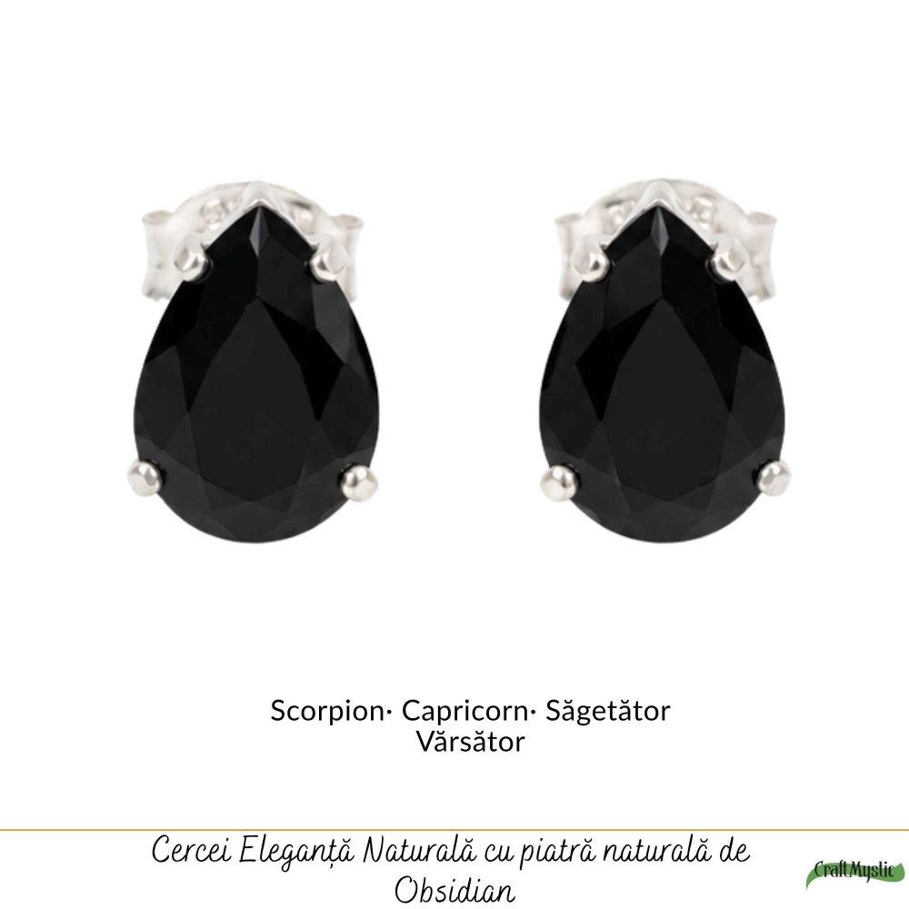 Cercei Argint 925 cu Obsidian Natural in Forma de Lacrima – Protectie si Eleganta [5]