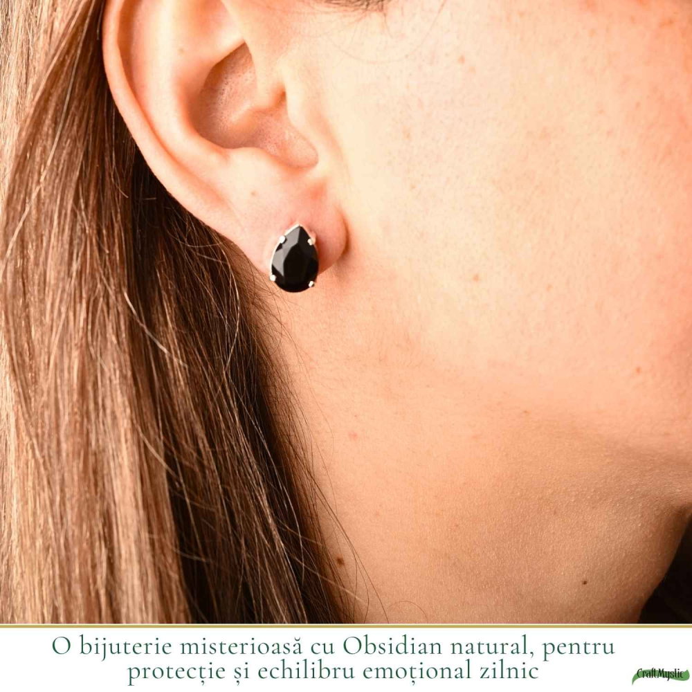 Cercei Argint 925 cu Obsidian Natural in Forma de Lacrima – Protectie si Eleganta [2]