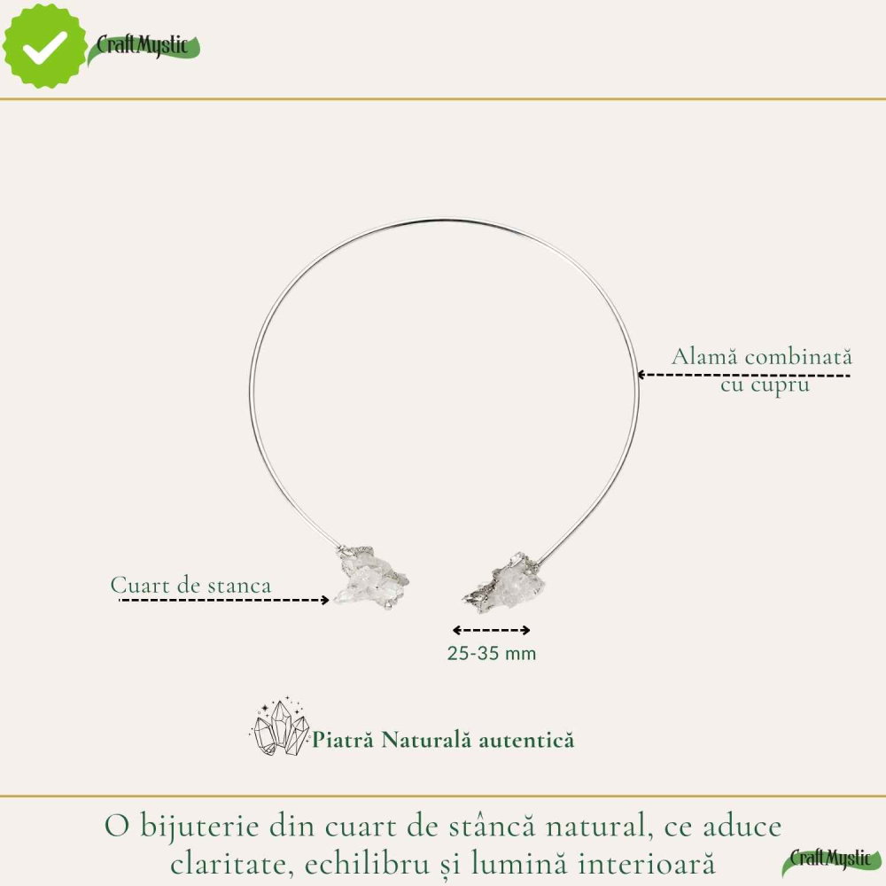 Colier Choker Argintiu cu Cuart de Stanca Natural – Claritate si Echilibru Energetic [4]