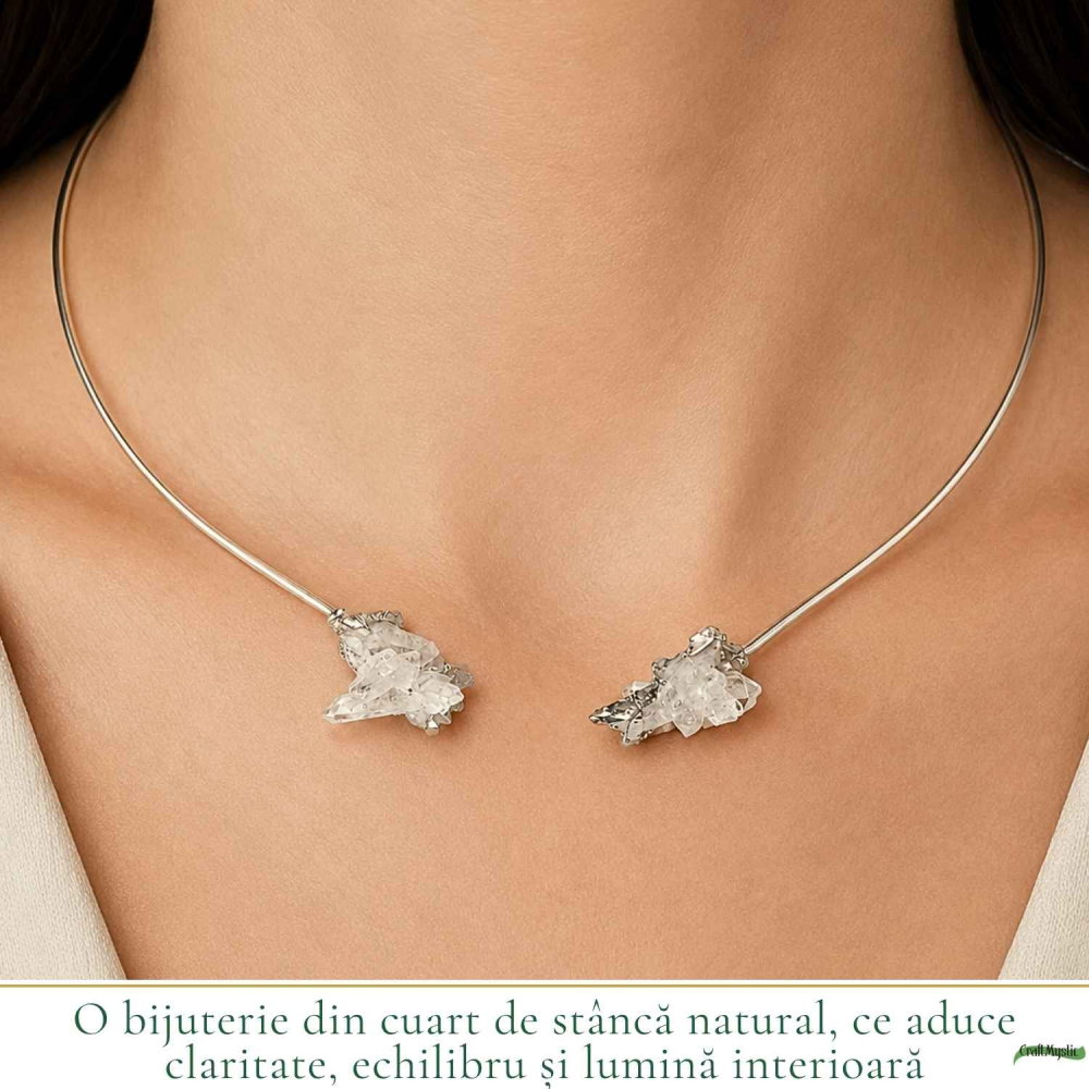 Colier Choker Argintiu cu Cuart de Stanca Natural – Claritate si Echilibru Energetic [2]
