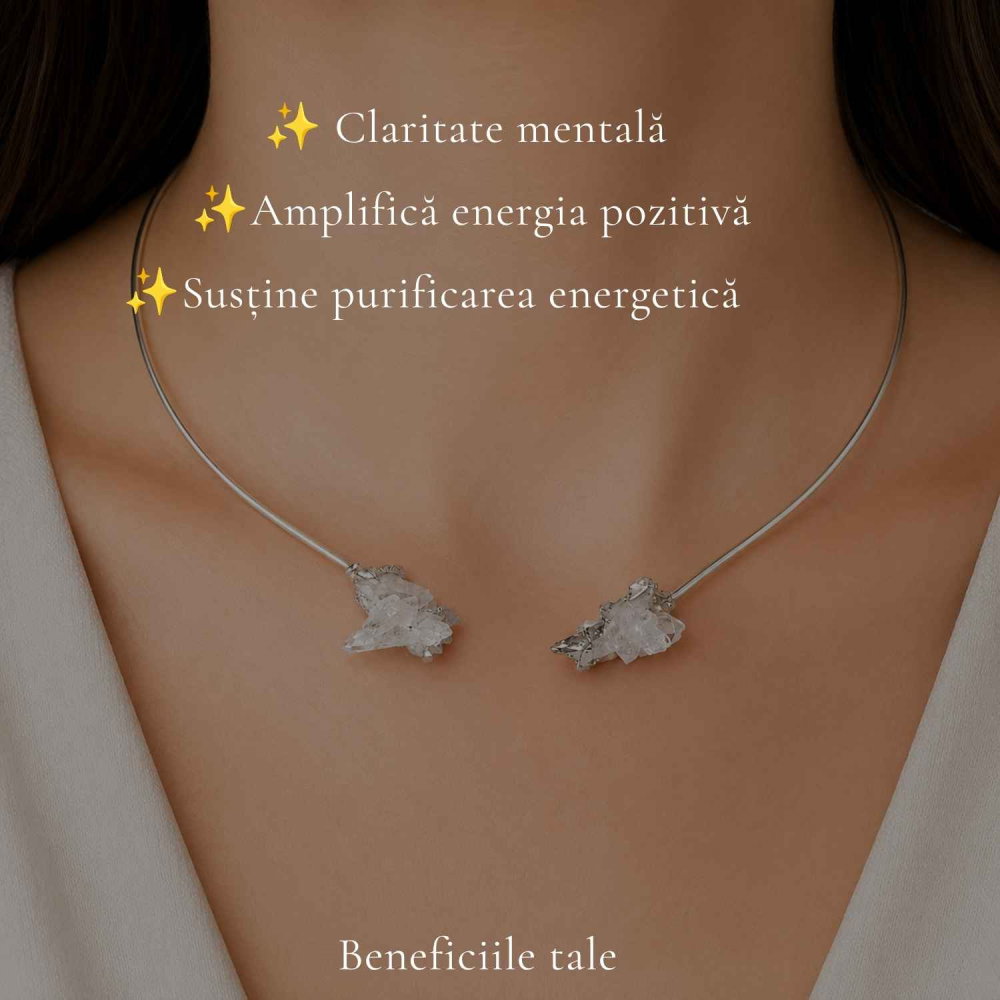 Colier Choker Argintiu cu Cuart de Stanca Natural – Claritate si Echilibru Energetic [3]