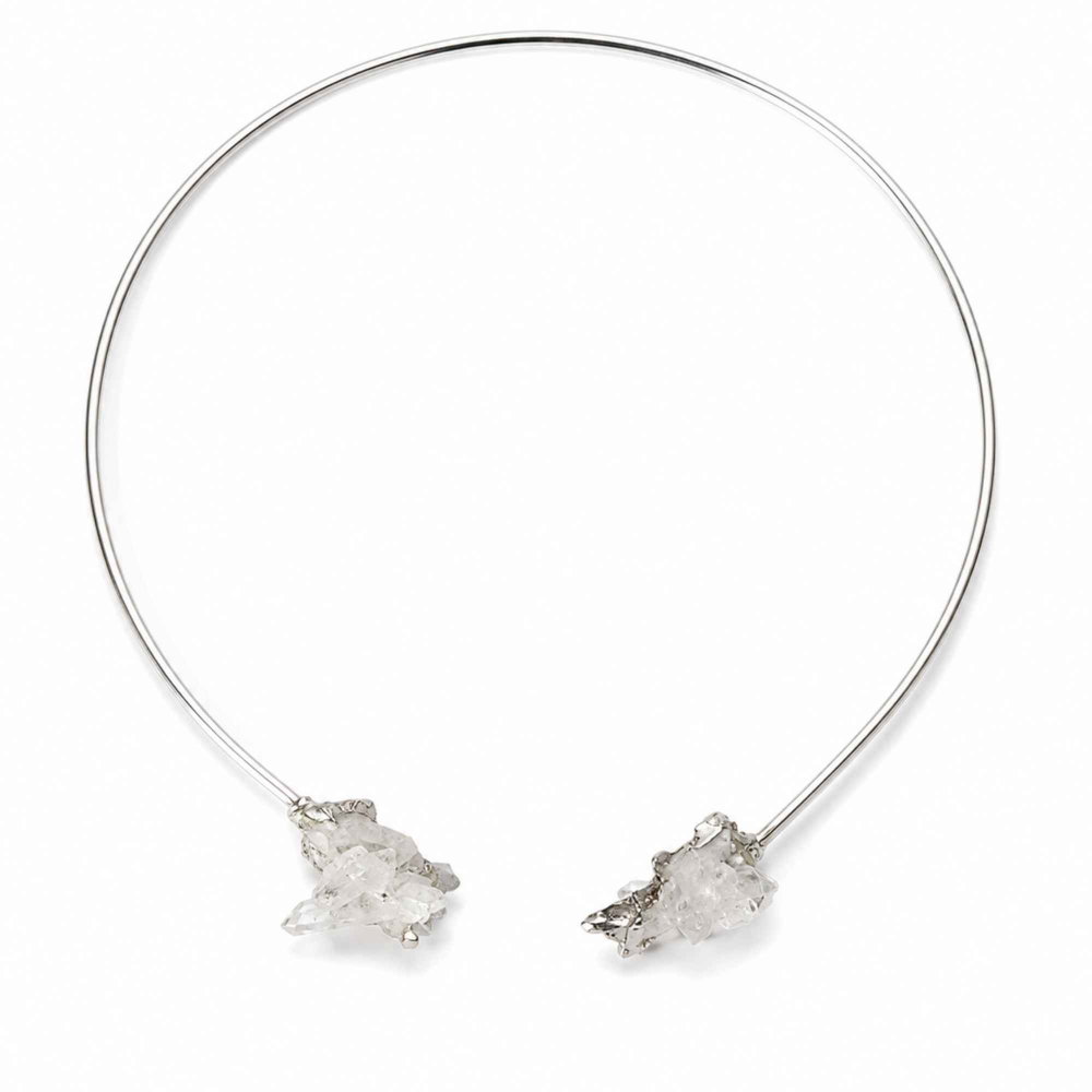 Colier Choker Argintiu cu Cuart de Stanca Natural – Claritate si Echilibru Energetic [1]