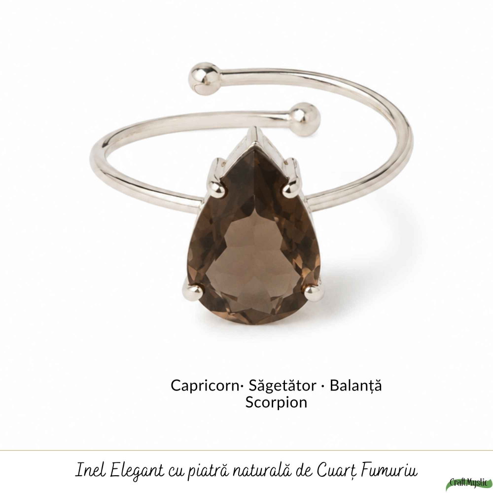Inel Argint 925 cu Cuart Fumuriu Fatetat Lacrima – Echilibru si Claritate [5]
