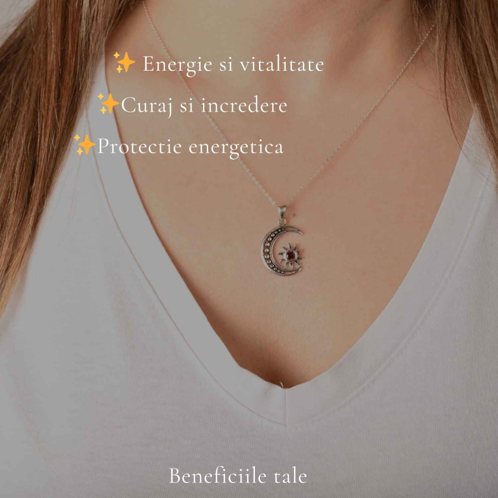 Colier Argint 925 cu Granat Soare si Luna – Energie si Echilibru Interior [3]