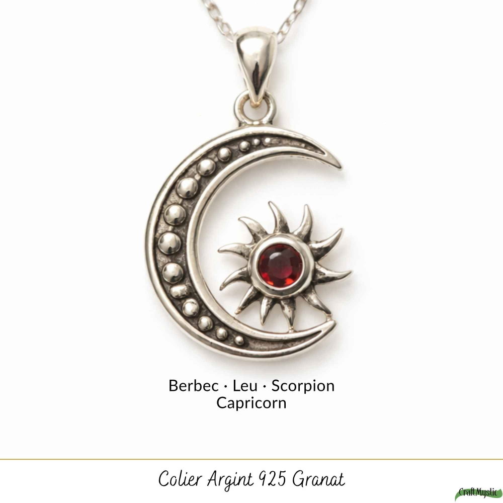 Colier Argint 925 cu Granat Soare si Luna – Energie si Echilibru Interior [5]