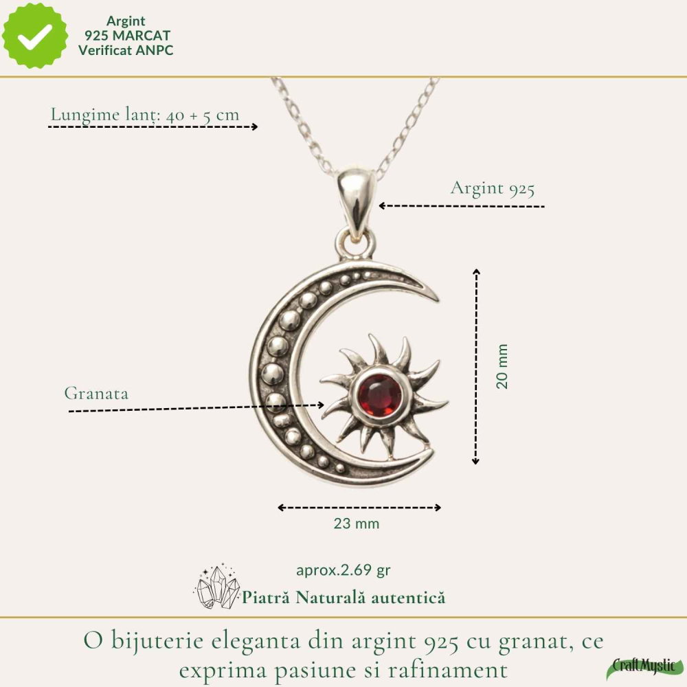 Colier Argint 925 cu Granat Soare si Luna – Energie si Echilibru Interior [4]