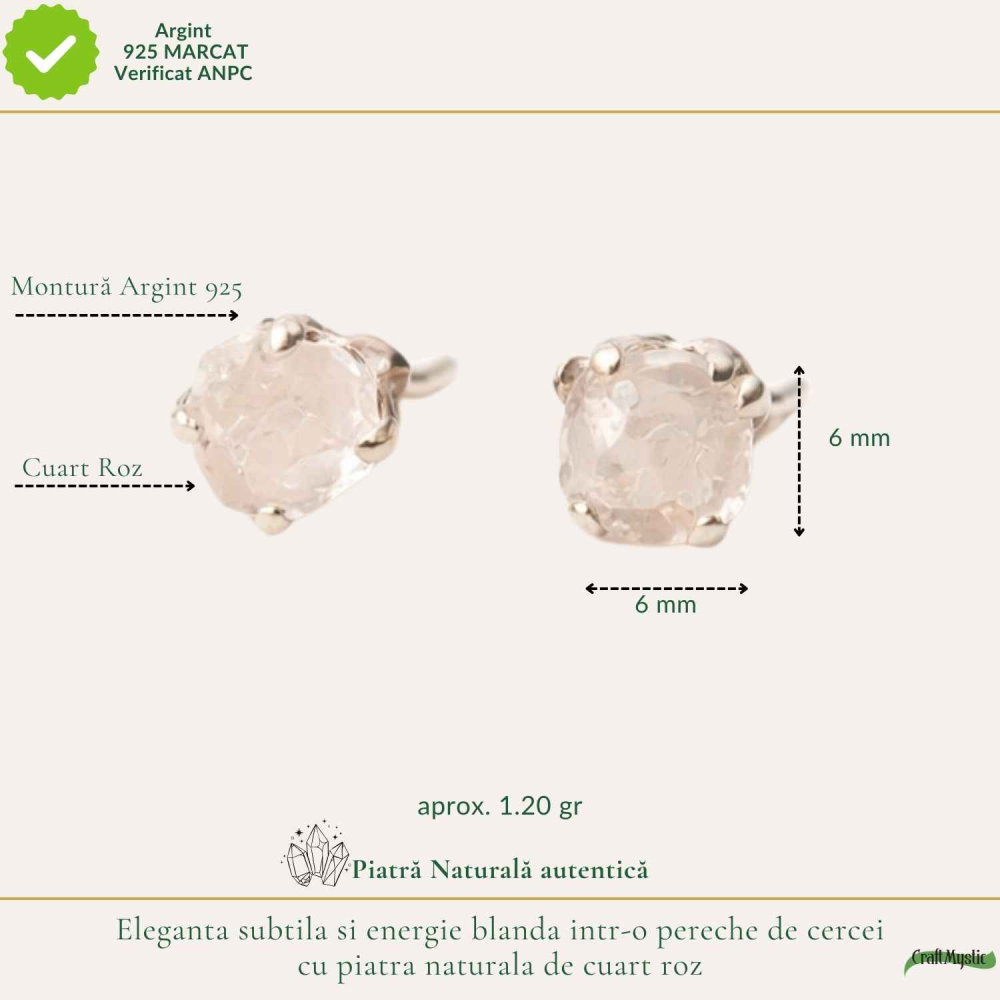 Cercei argint 925 cuart roz brut – iubire de sine si energie delicata [4]