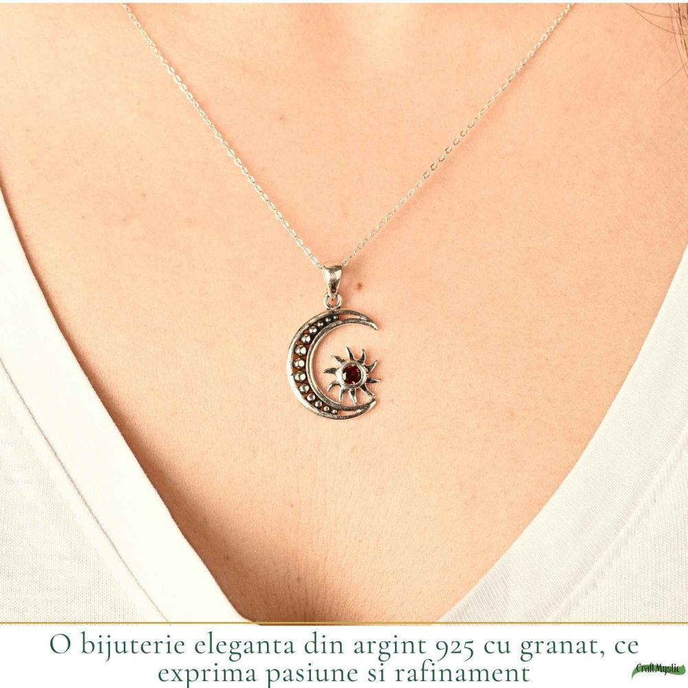 Colier Argint 925 cu Granat Soare si Luna – Energie si Echilibru Interior [2]