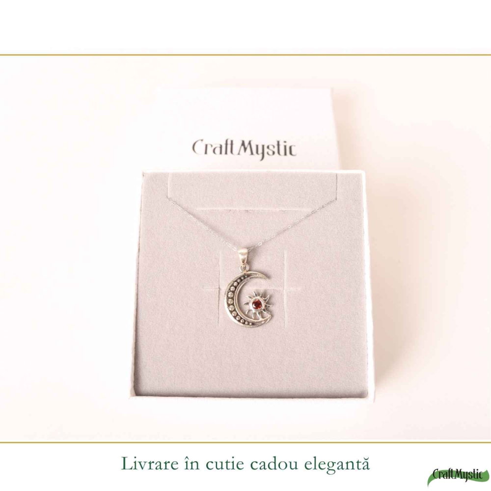Colier Argint 925 cu Granat Soare si Luna – Energie si Echilibru Interior [6]