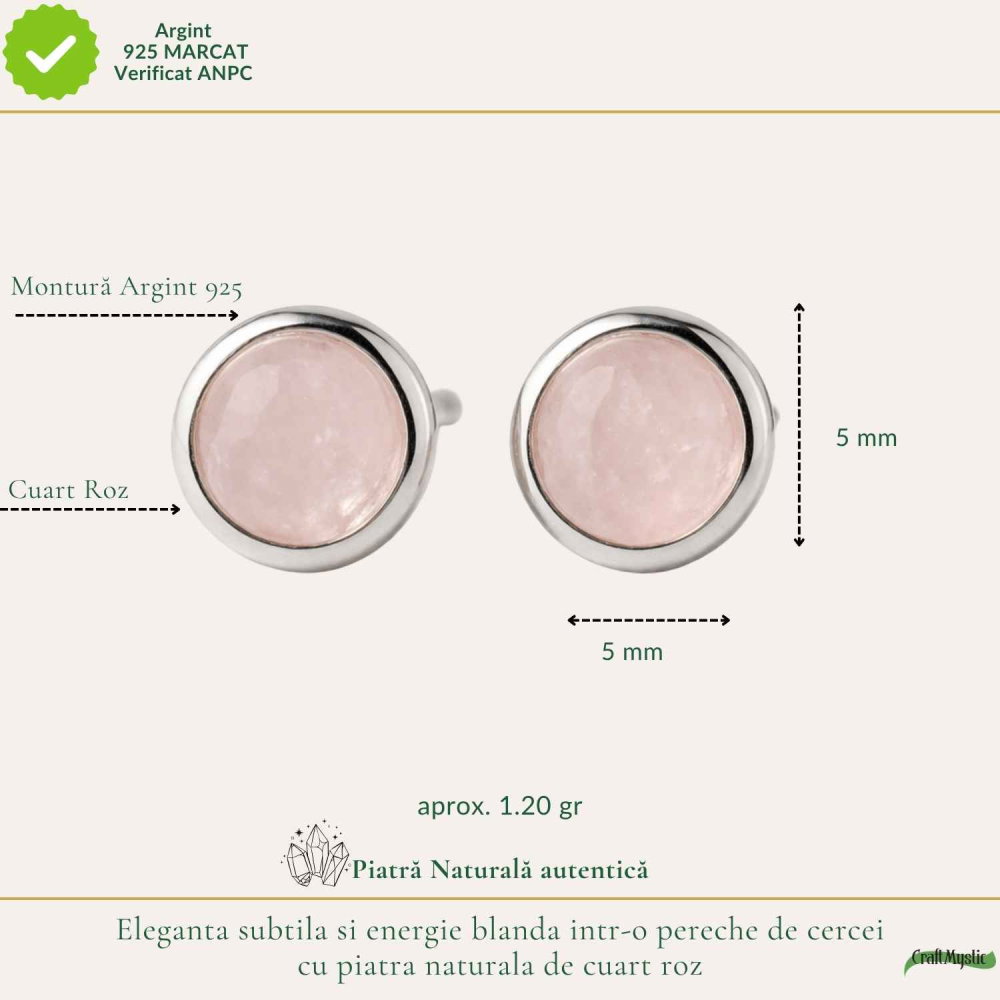 Cercei Argint 925 cu Cuart Roz Bobita – Iubire si Delicatețe Zilnica [4]