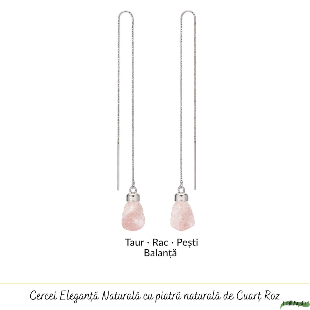 Cercei Argint 925 cu Cuart Roz Brut si Lant – Iubire si Energie Naturala [5]