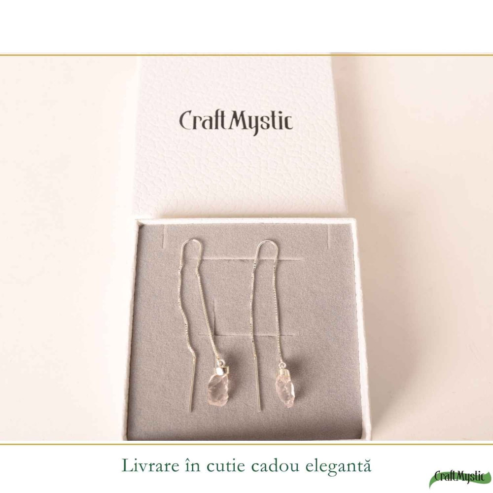 Cercei Argint 925 cu Cuart Roz Brut si Lant – Iubire si Energie Naturala [6]