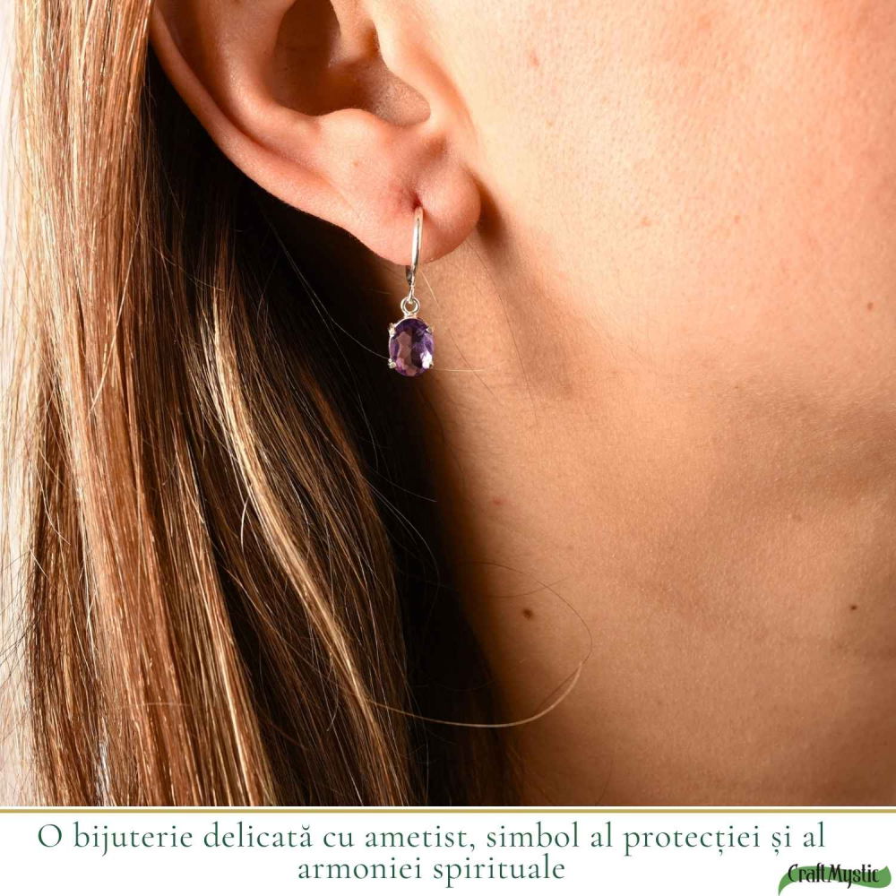 Cercei Argint 925 cu Ametist Fatetat Oval – Claritate si Eleganta Delicata [2]