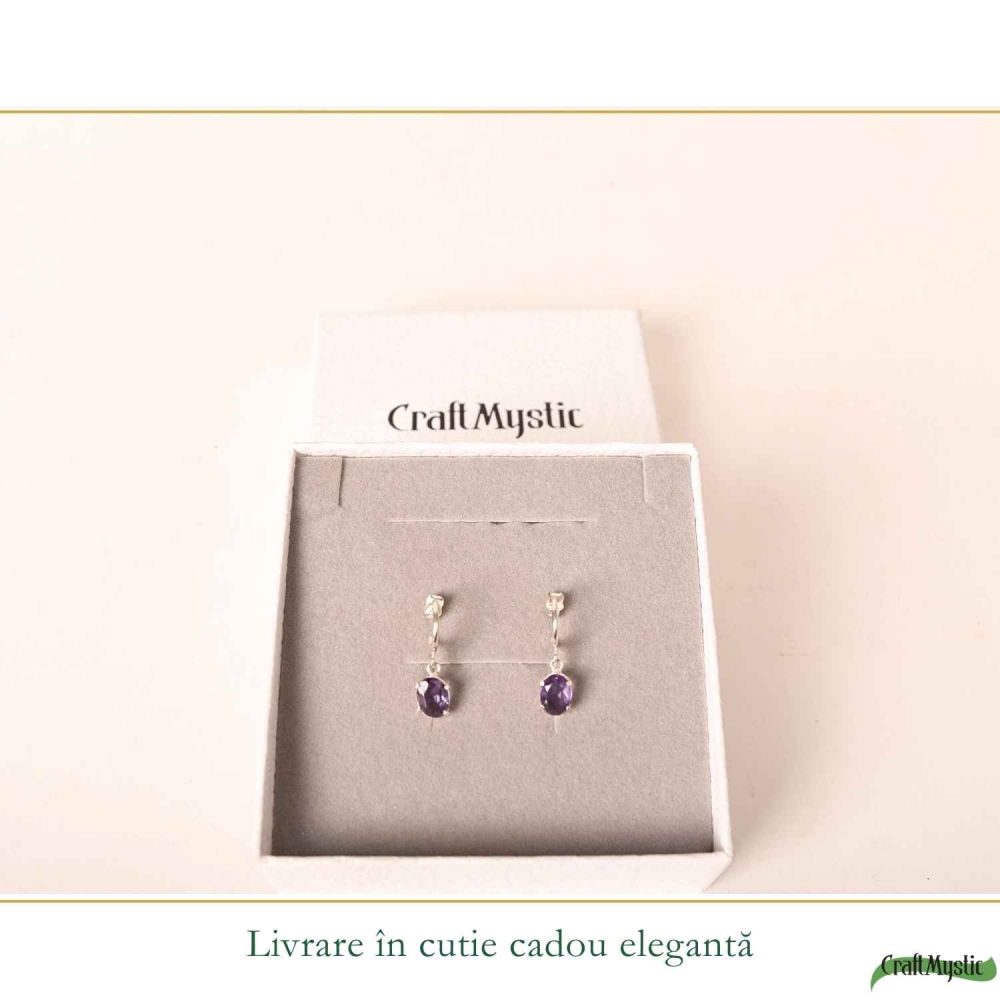 Cercei Argint 925 cu Ametist Fatetat Oval – Claritate si Eleganta Delicata [6]